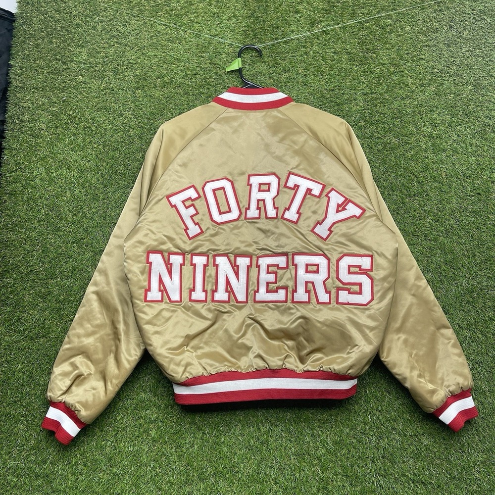 Vintage San Francisco 49ers Satin Jacket Mens Large Chalk Line NFL 1980s Snap
